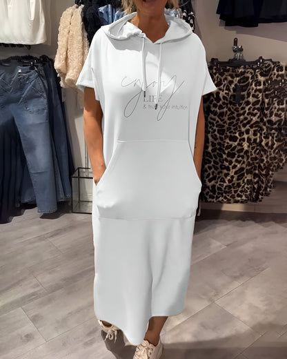 Nordhain™ | Damen Hoodie-Kleid mit Kängurutasche und Slogan-Print