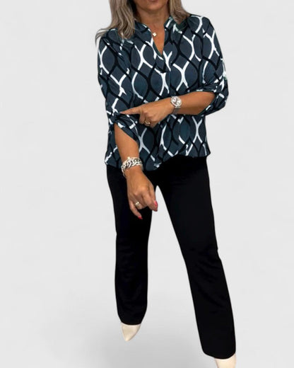 Aurelis™ | Geometrische V-Ausschnitt Bluse