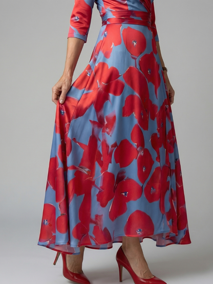 Luviaren™ | Midi-Kleid mit Wickel-Ausschnitt und Blumenmuster