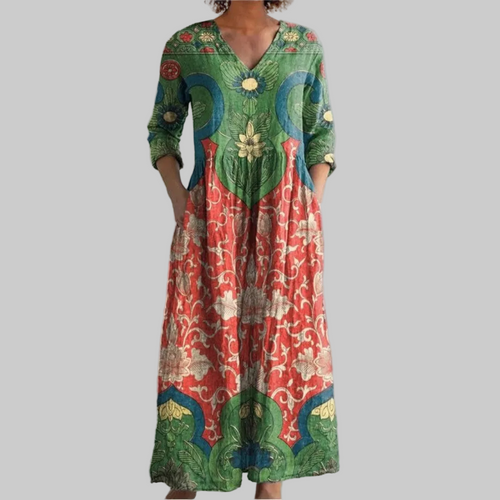 Silberstein™ | Judith Vintage Floral Maxikleid mit V-Ausschnitt