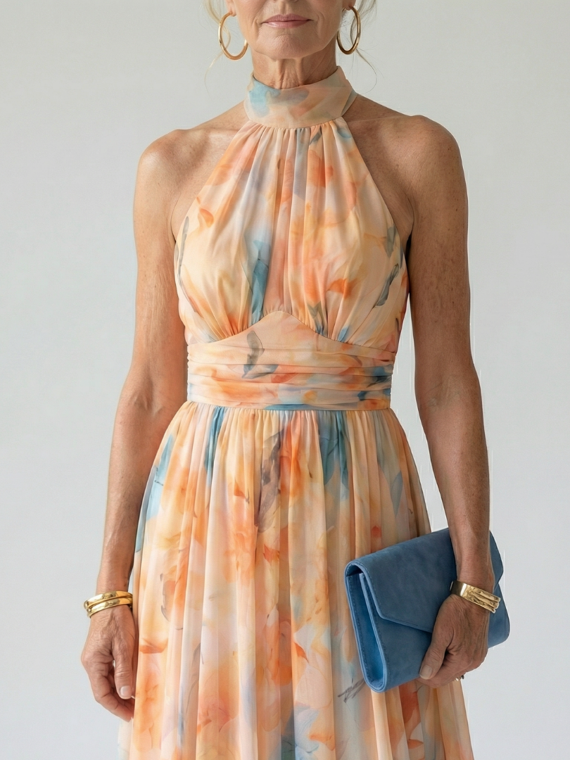 Aurelis™ | Midi-Kleid mit Halterneck und gerafftem Oberteil