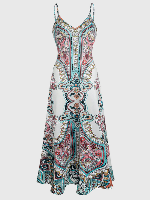 Lindenhain™ | Ärmelloses Boho Sommerkleid mit Blumenmuster