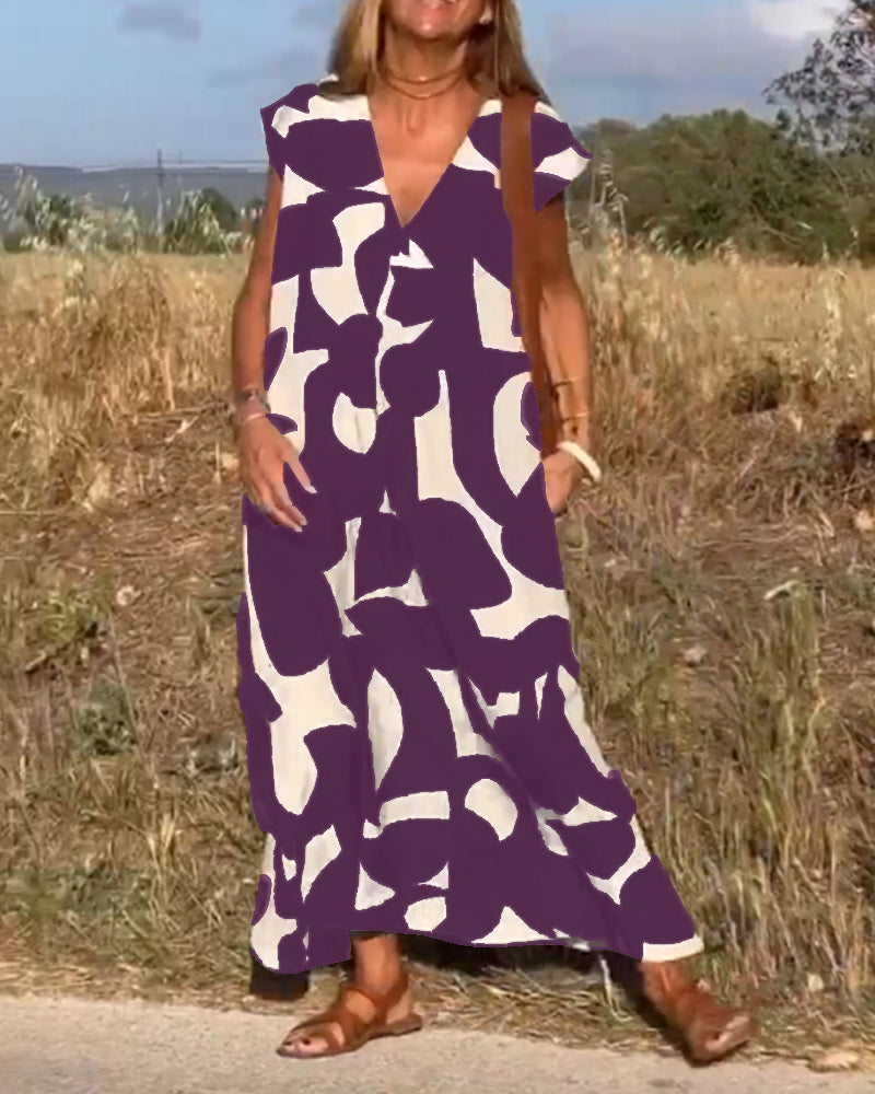 Aurelis™ | Damen Kleid mit Abstract Muster und V-Ausschnitt