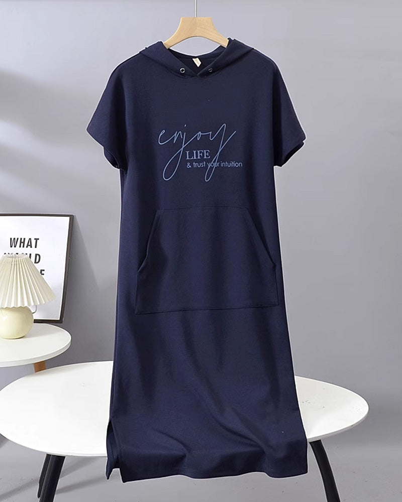 Nordhain™ | Damen Hoodie-Kleid mit Kängurutasche und Slogan-Print