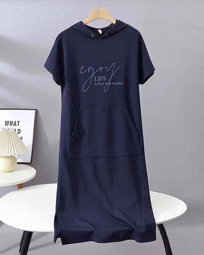Nordhain™ | Damen Hoodie-Kleid mit Kängurutasche und Slogan-Print