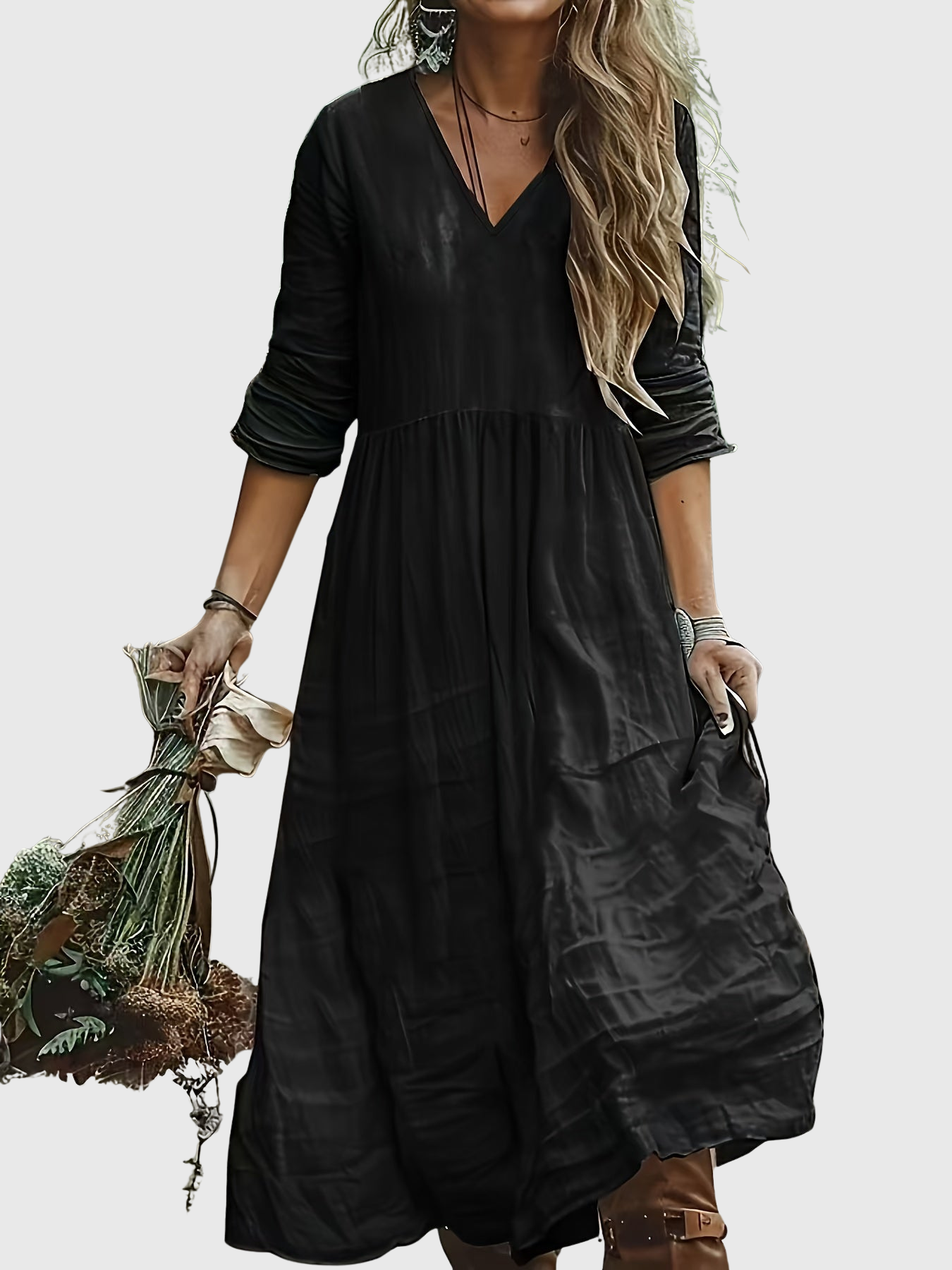 Aureliah™ | Langarmkleid mit V-Ausschnitt und Boho Passform
