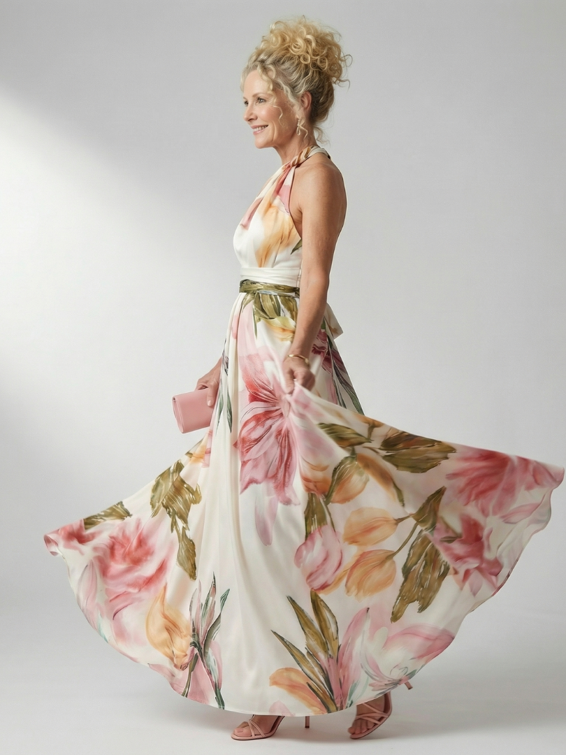 Aurelis™ | Ärmelloses Maxikleid mit Halterneck und Blumenmuster