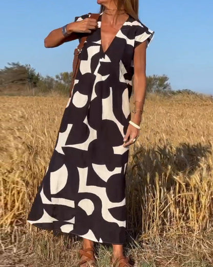 Aurelis™ | Damen Kleid mit Abstract Muster und V-Ausschnitt