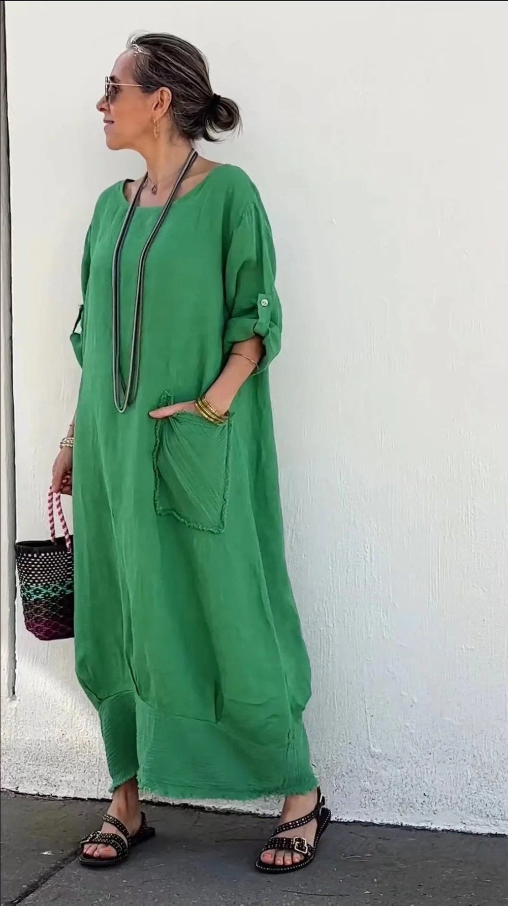 Luviaren™ | Oversized Maxikleid mit Seitentaschen und Rohsaum