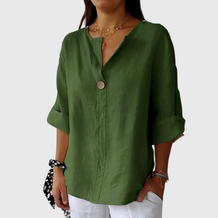 Aurelis™ | Damen Bluse mit V-Ausschnitt und Knopfverschluss