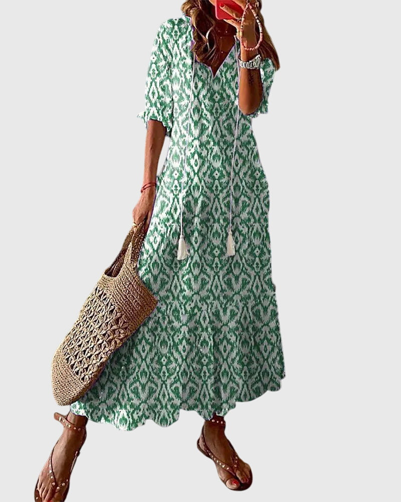Sternberg™ | Boho Vintage Sommerkleid mit V-Ausschnitt