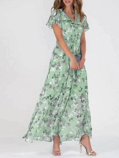Lindenhain™ | Florales Maxi Sommerkleid mit V-Ausschnitt