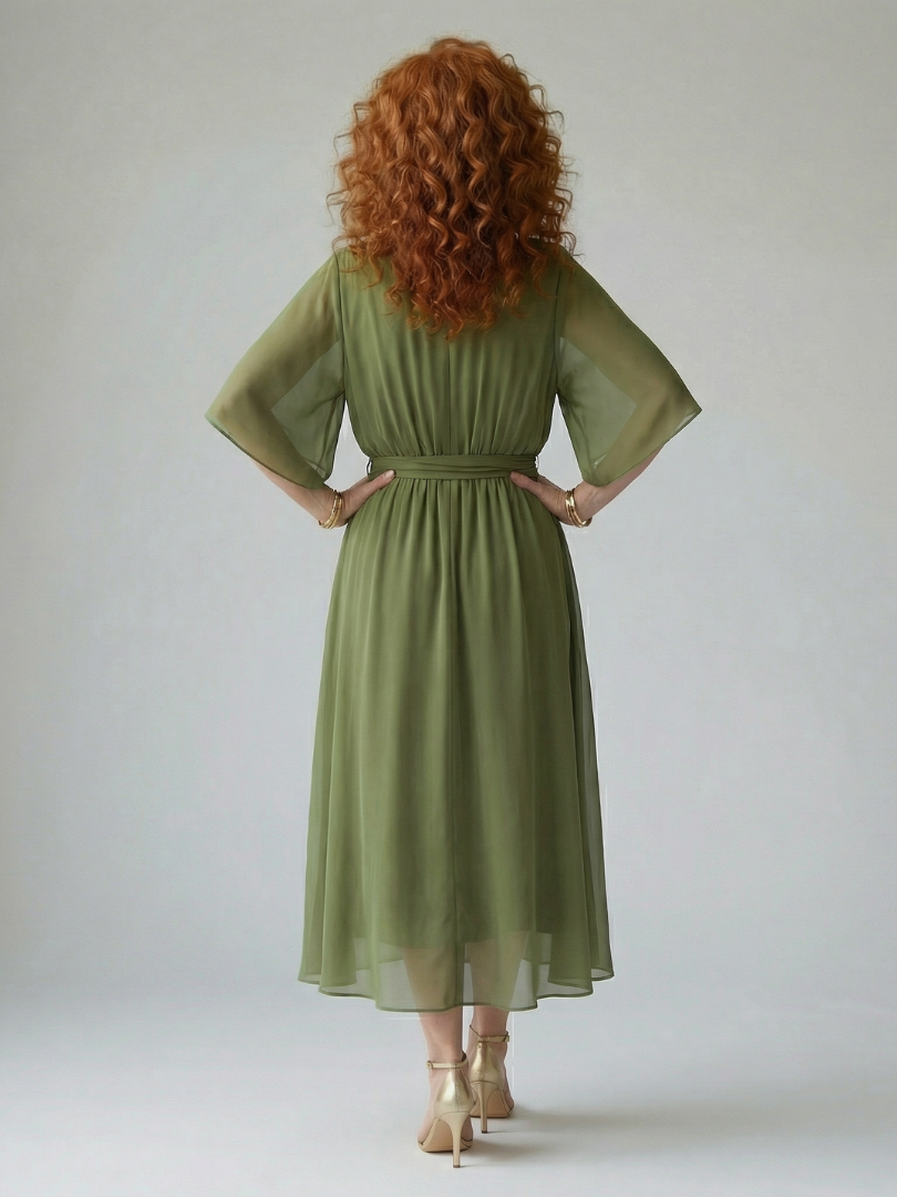 Luviaren™ | Midi-Kleid mit Drapierung und Bindegürtel