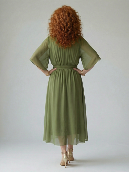 Luviaren™ | Midi-Kleid mit Drapierung und Bindegürtel