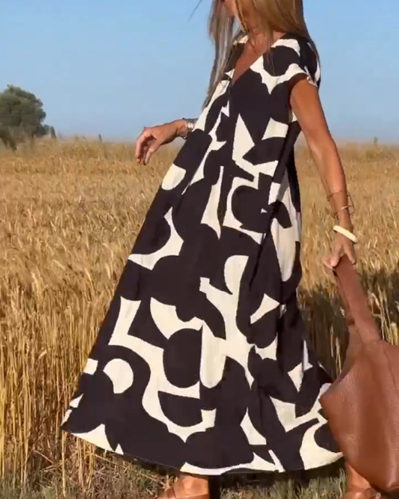 Aurelis™ | Damen Kleid mit Abstract Muster und V-Ausschnitt