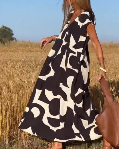 Aurelis™ | Damen Kleid mit Abstract Muster und V-Ausschnitt