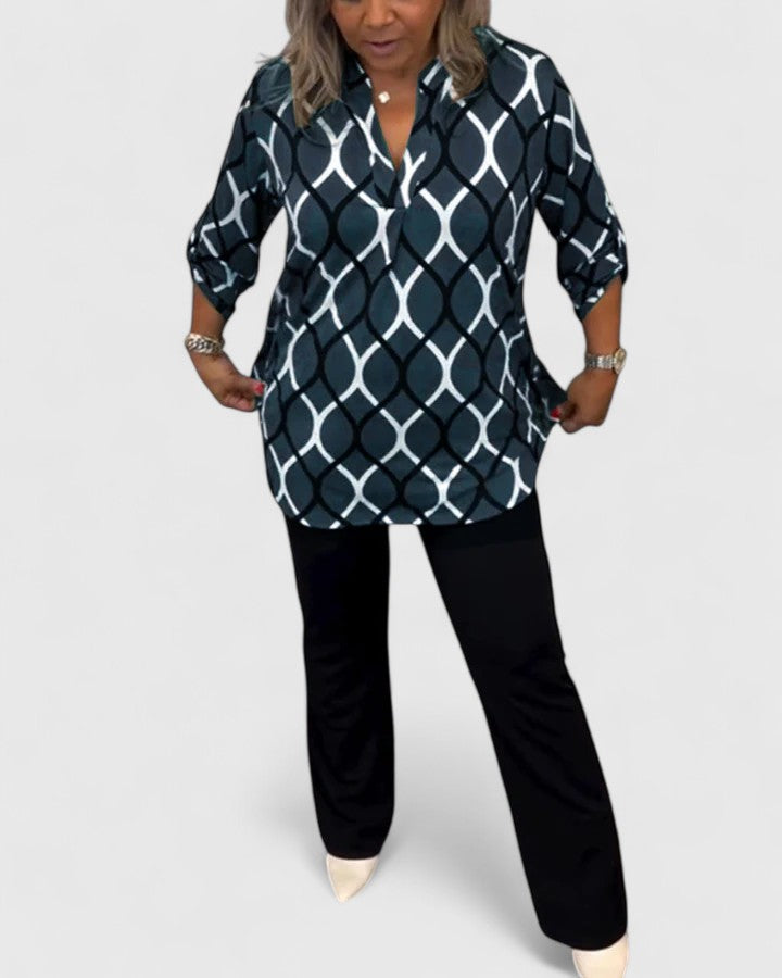 Aurelis™ | Geometrische V-Ausschnitt Bluse