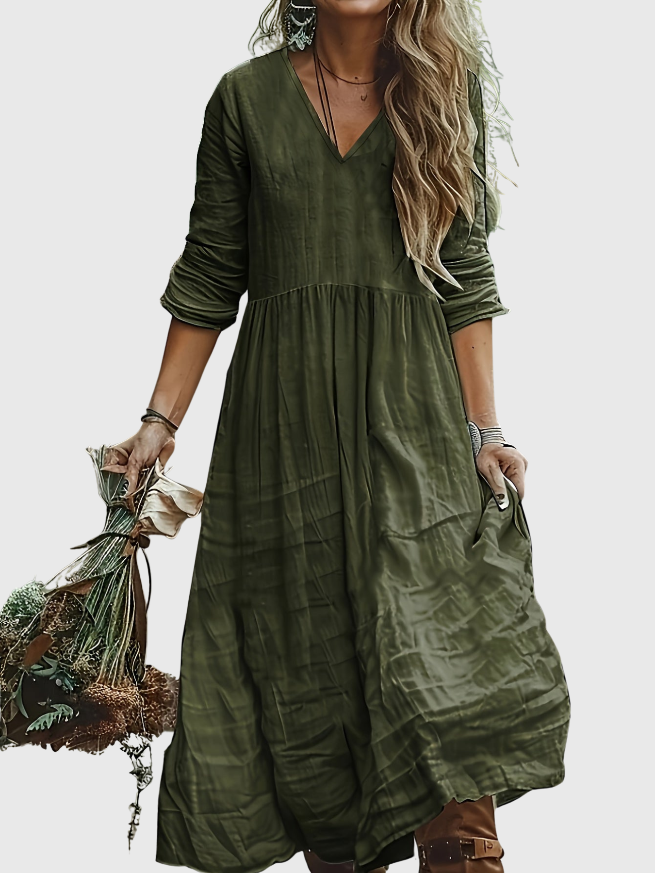 Aureliah™ | Langarmkleid mit V-Ausschnitt und Boho Passform