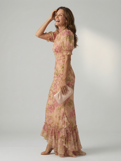Aveline™ | Tailliertes Maxikleid mit Puffärmeln