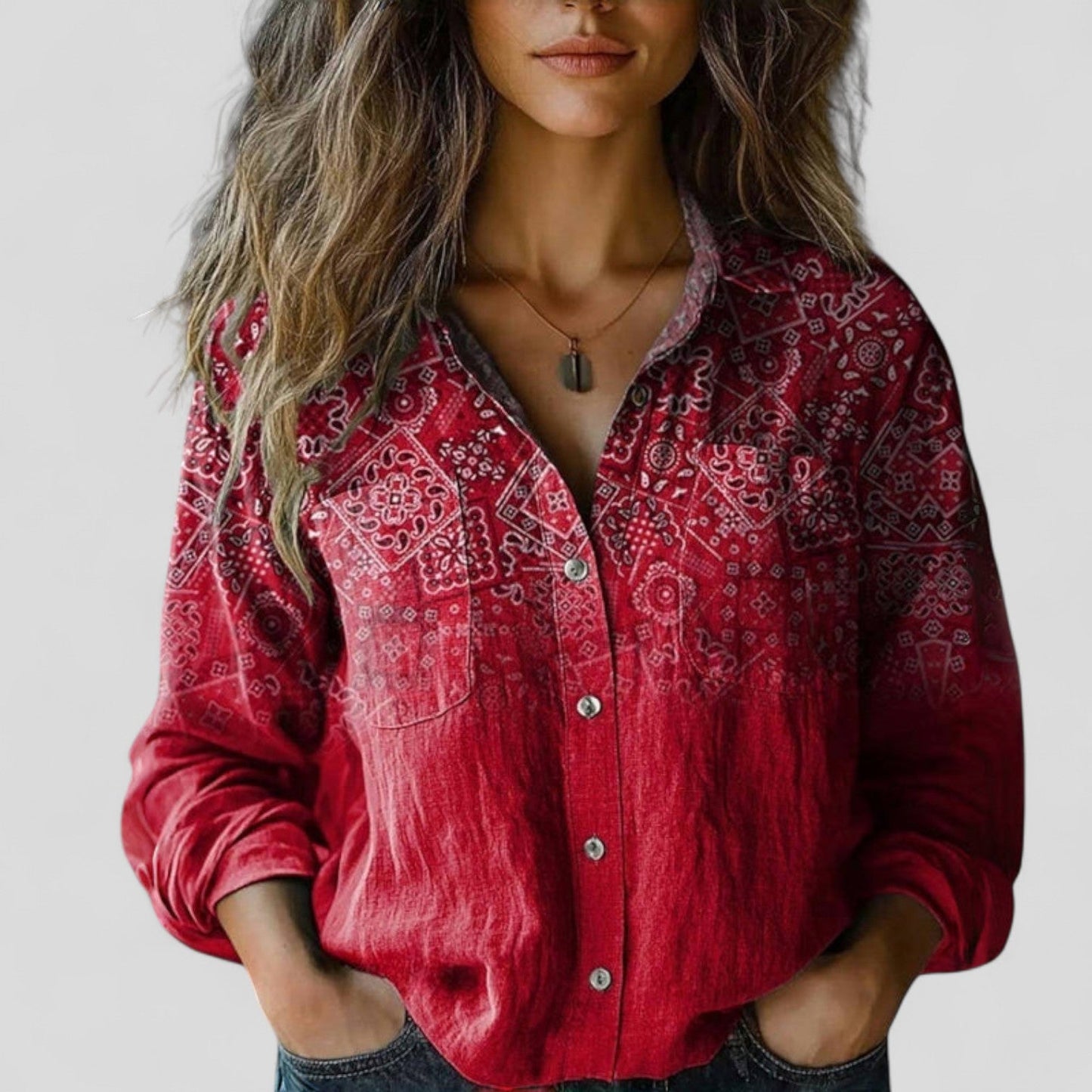 Lüdenstein™ | Damen Blusen-Shirt mit Knopfverschluss und Farbverlauf