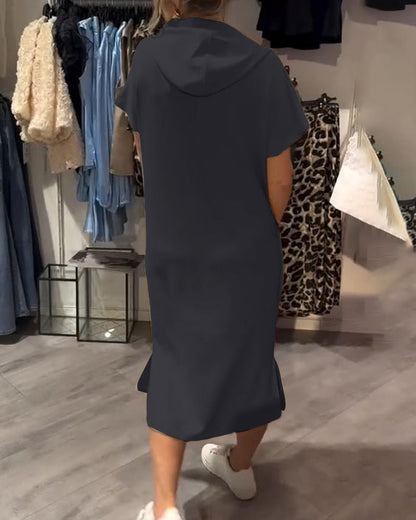 Nordhain™ | Damen Hoodie-Kleid mit Kängurutasche und Slogan-Print