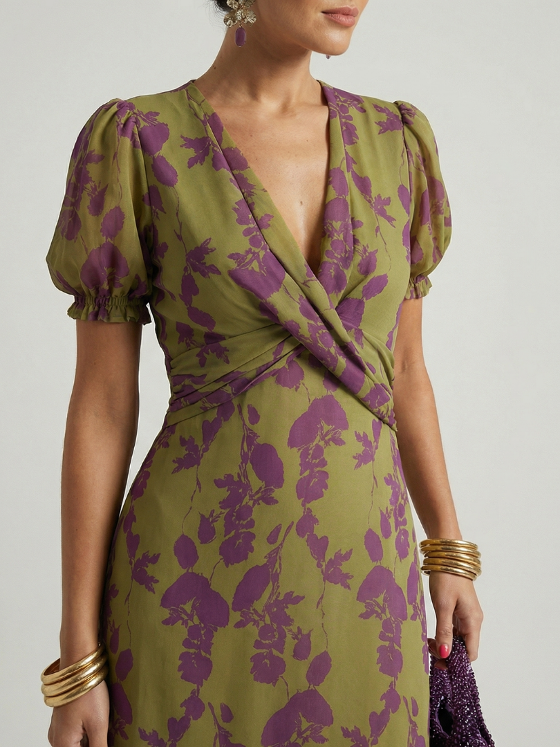Luviaren™ | Midi-Kleid mit Blumenmuster und Wickel-Ausschnitt