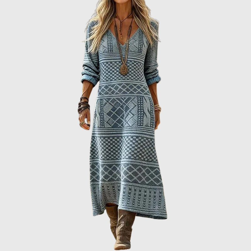 Aurelis™ | Vintage Freizeitkleid mit V-Ausschnitt