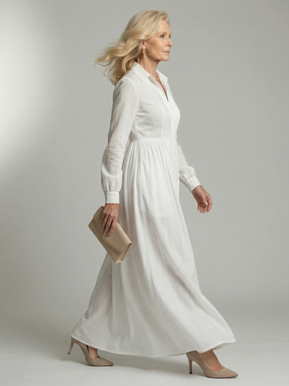 Aurelis™ | Langarm Maxikleid mit Knopfleiste