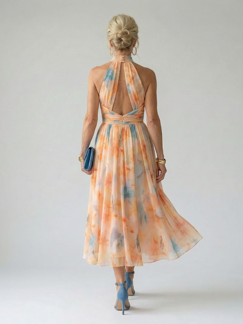 Aurelis™ | Midi-Kleid mit Halterneck und gerafftem Oberteil