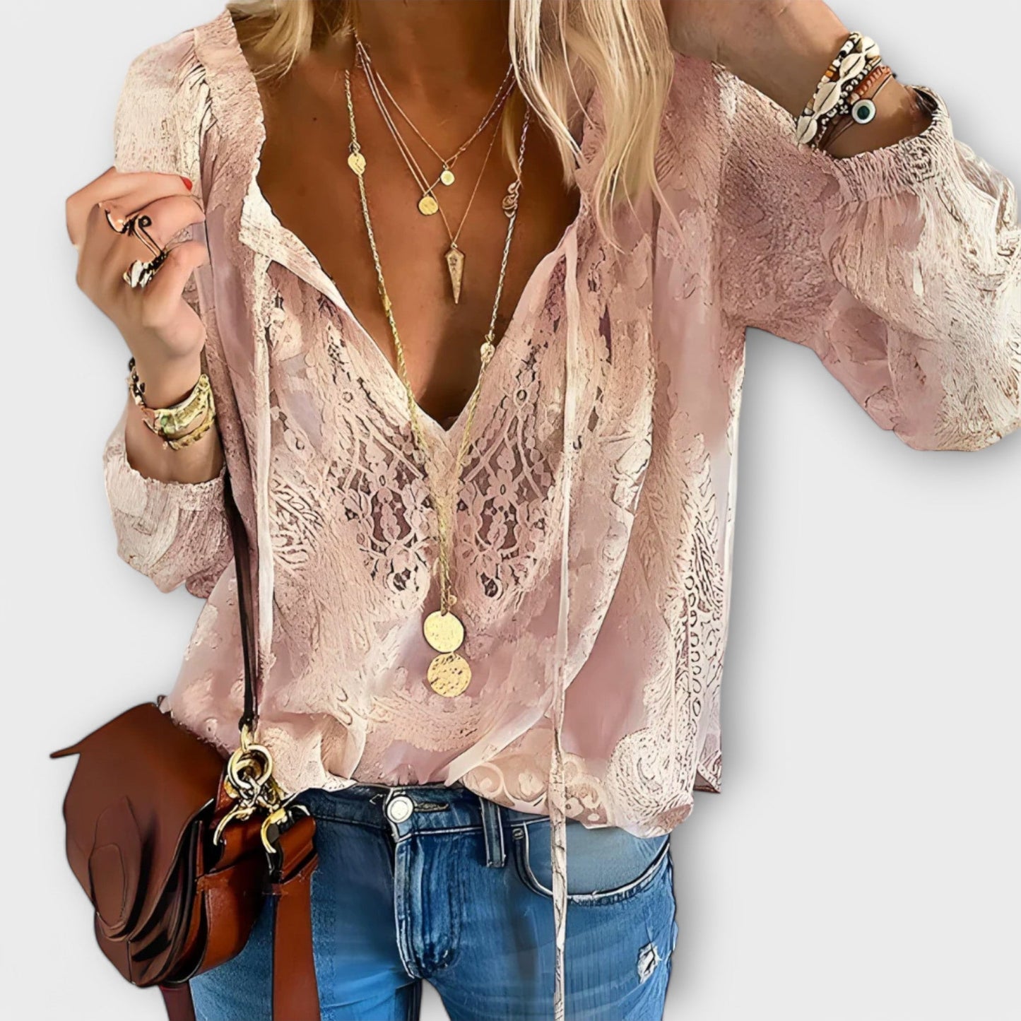 Luviaren™ | Spitzenbluse mit Bindekragen