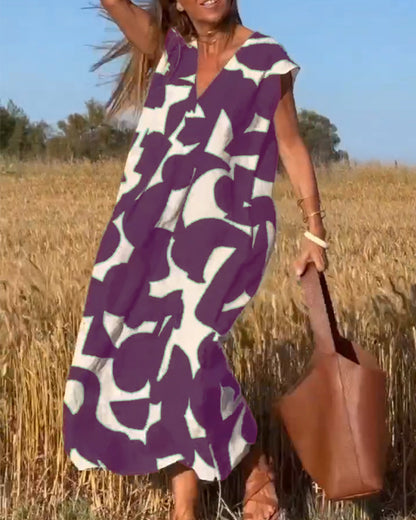 Aurelis™ | Damen Kleid mit Abstract Muster und V-Ausschnitt