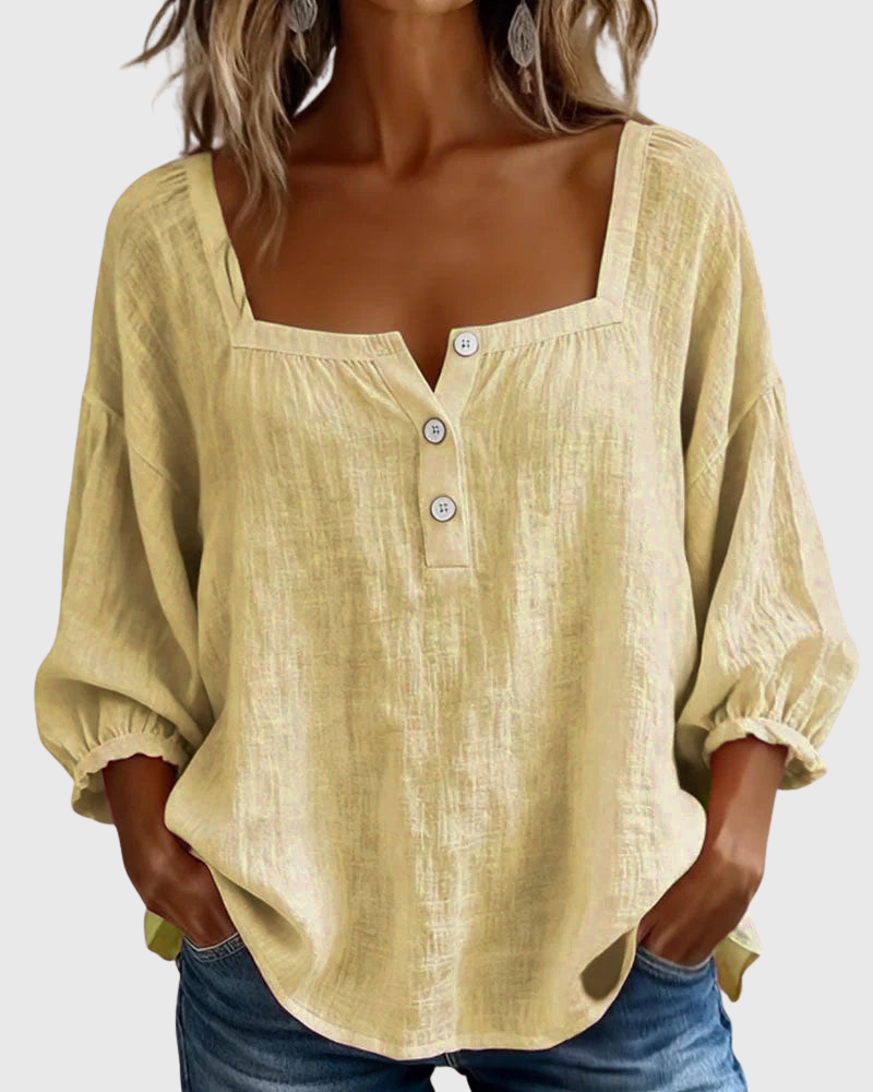 Aurelis™ | Damen Bluse mit quadratischem Ausschnitt und Puffärmeln