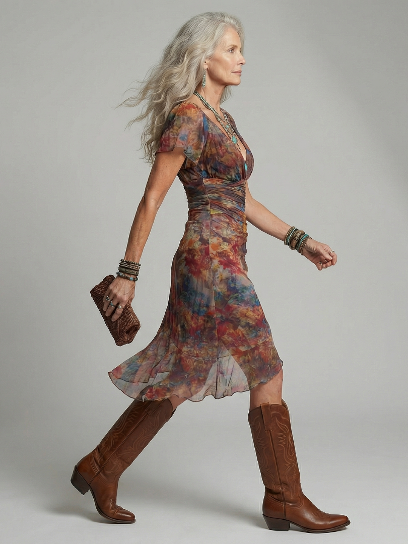 Aurelis™ | Midi Kleid mit gerafftem Oberteil und asymmetrischem Saum