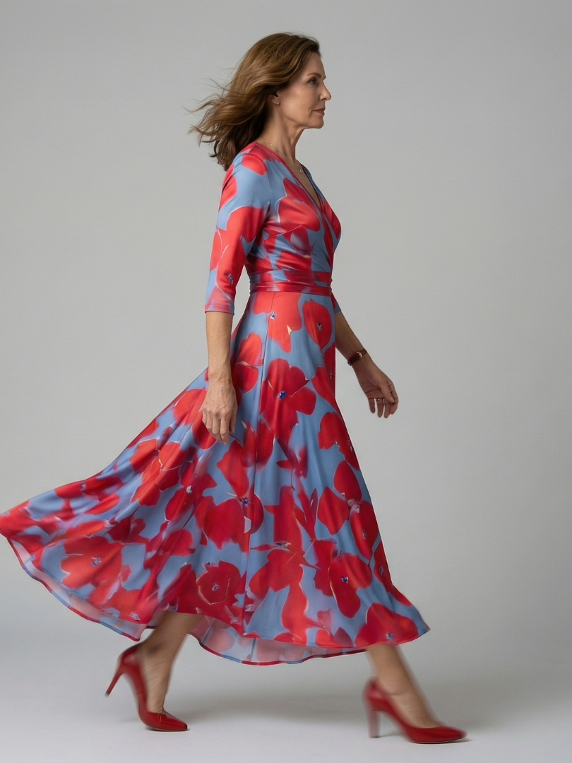 Luviaren™ | Midi-Kleid mit Wickel-Ausschnitt und Blumenmuster