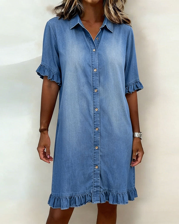 Aurelis™ | Denim-Kleid mit Knopfleiste und Rüschen