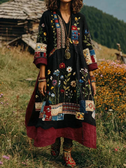 Aurelia™ | Boho Langarmkleid mit Patchwork Blumenmuster