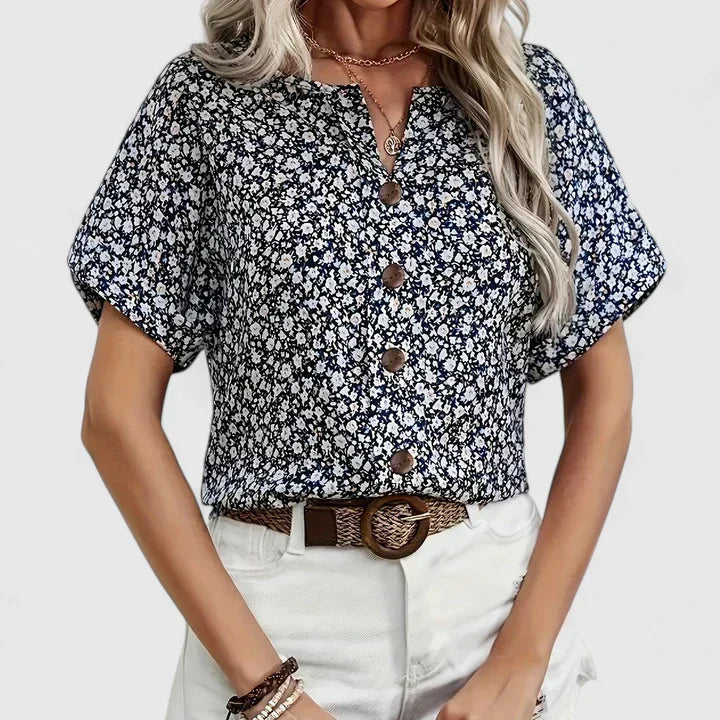 Veldora™ | Damen Bluse Camila mit Blumenprint und Knopfleiste