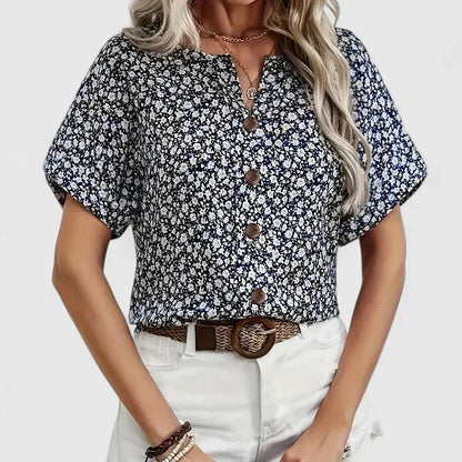 Veldora™ | Damen Bluse Camila mit Blumenprint und Knopfleiste