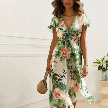Luvia™ | Blumenkleid mit V-Ausschnitt und taillierter Passform