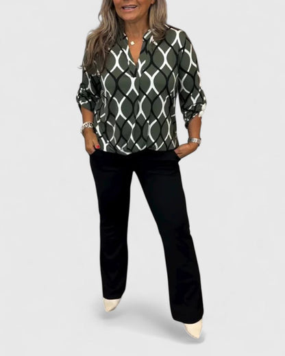 Aurelis™ | Geometrische V-Ausschnitt Bluse