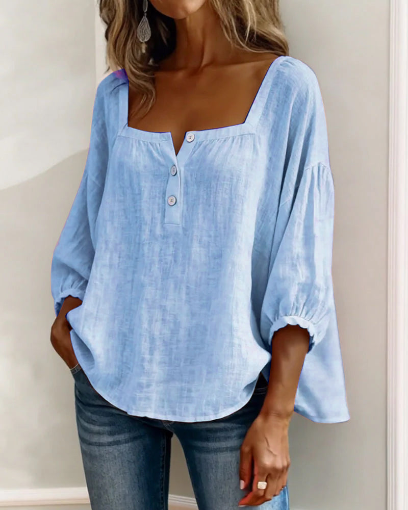 Aurelis™ | Damen Bluse mit quadratischem Ausschnitt und Puffärmeln