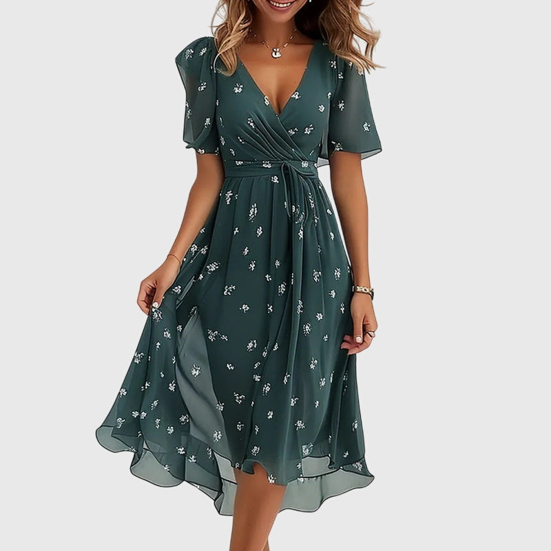 Aurelis™ | Midi-Kleid mit Wickel-Ausschnitt und Flatterärmeln