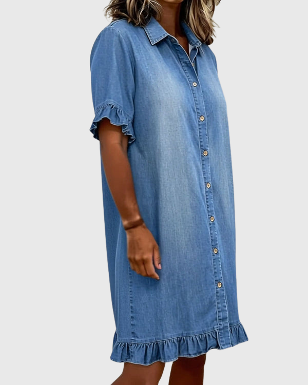 Aurelis™ | Denim-Kleid mit Knopfleiste und Rüschen