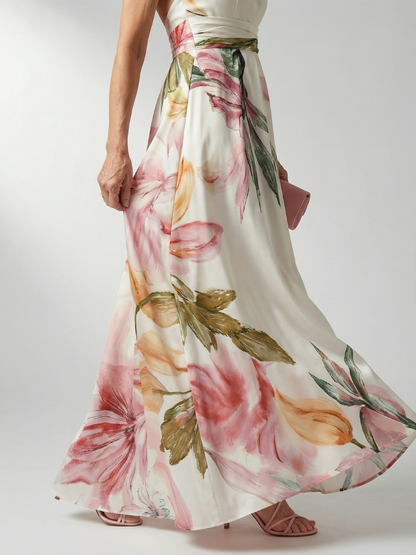 Aurelis™ | Ärmelloses Maxikleid mit Halterneck und Blumenmuster