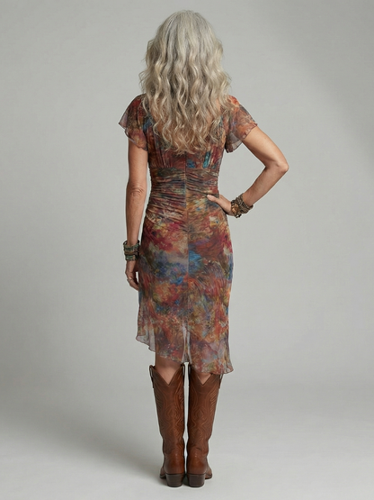 Aurelis™ | Midi Kleid mit gerafftem Oberteil und asymmetrischem Saum