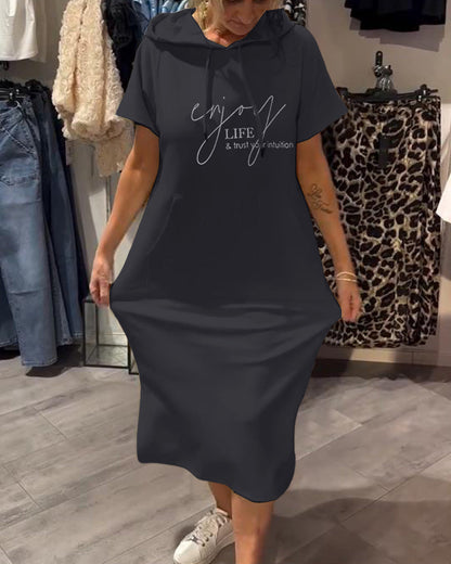 Nordhain™ | Damen Hoodie-Kleid mit Kängurutasche und Slogan-Print