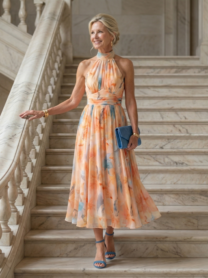 Aurelis™ | Midi-Kleid mit Halterneck und gerafftem Oberteil