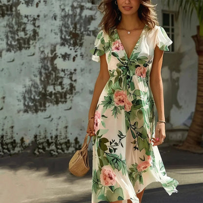 Luvia™ | Blumenkleid mit V-Ausschnitt und taillierter Passform
