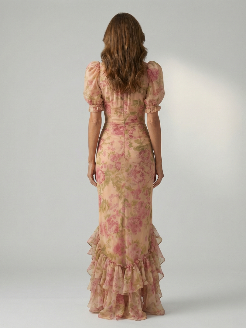 Aveline™ | Tailliertes Maxikleid mit Puffärmeln