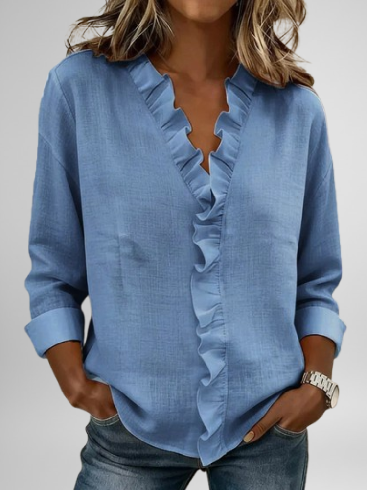 Aurelis™ | Damen Bluse mit Rüschen und V-Ausschnitt